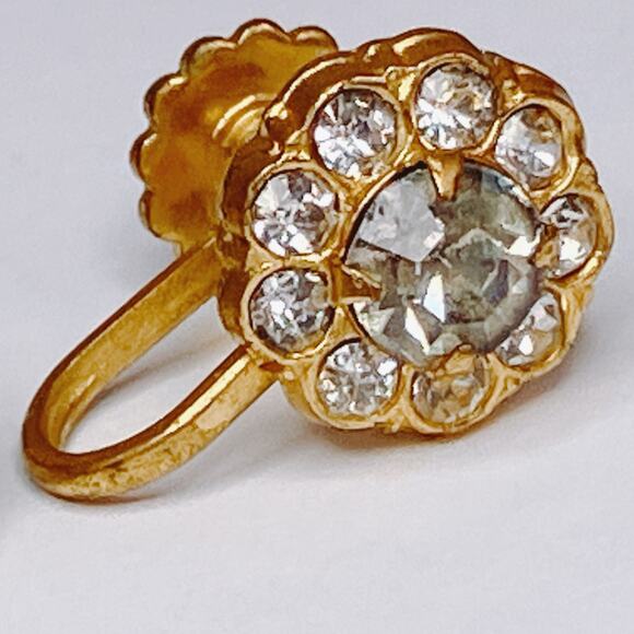 Vintage Coro Signed 1940s Rhinestone Screw Back Earrings Mid Century Gold Tone - Picture 5 of 14